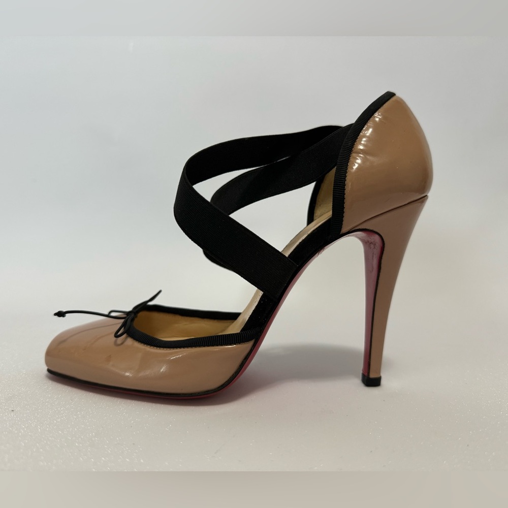 NEW $695 Christian Louboutin Beige Nude Ballet Bow Elastic Cross Stap He…